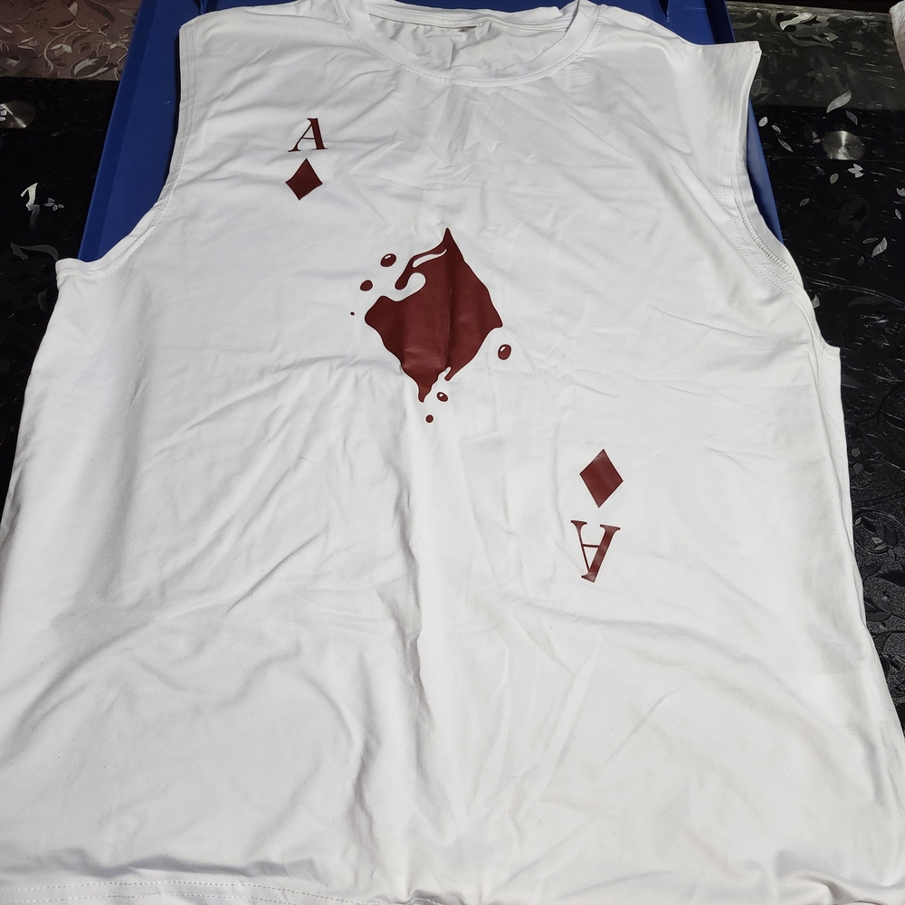 White Sleeveless Top with Red Ace Graphic